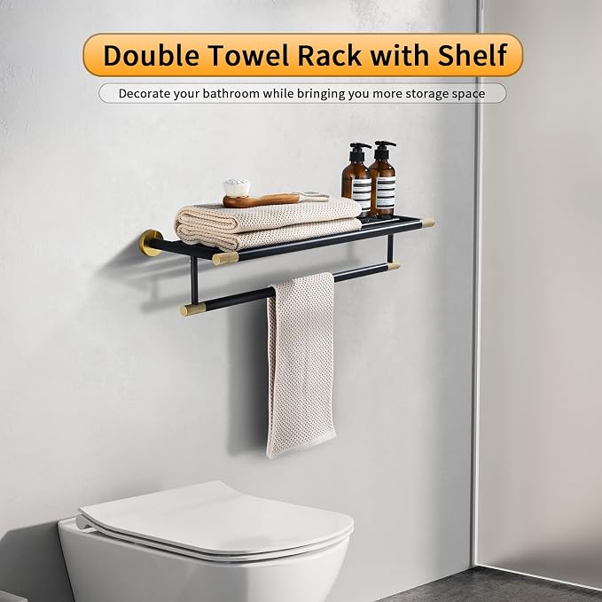 Black Brushed Gold Towel Rack 24'' Bath Towel Shelf - Image 7