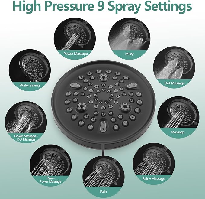 PROOX 3 Handle Tub Shower Faucet Set, 9-Setting Rainfall Shower Head - Image 3