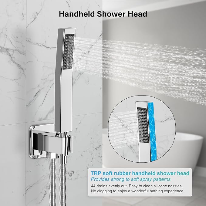 Shower Faucet Set Bathroom Square Rain Shower Head and Handle Set, Wall Mounted - Image 5
