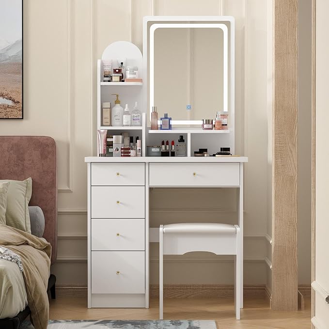 FUFU&GAGA Vanity Set with Rectangular Mirror, Makeup Vanity Dressing Table with by FUFUGAGA