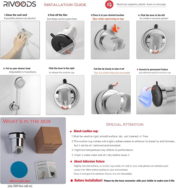 Suction Cup Hand held Shower Head Holder- 5 Angles Adjustable -Reusable - Image 6