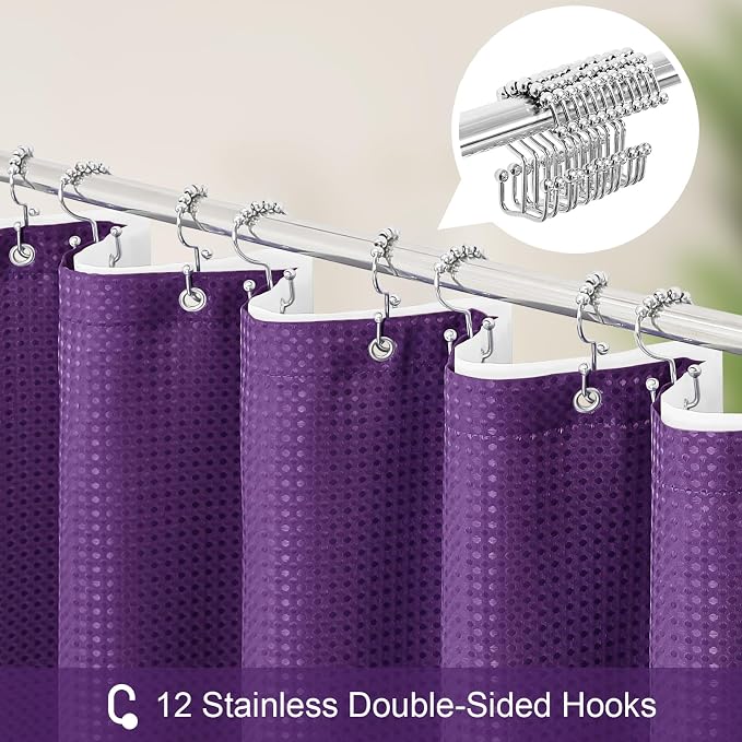 3 in 1 Stall Half Size Purple Shower Curtain Set-36 W x 72 H, Modern Waffle - Image 3