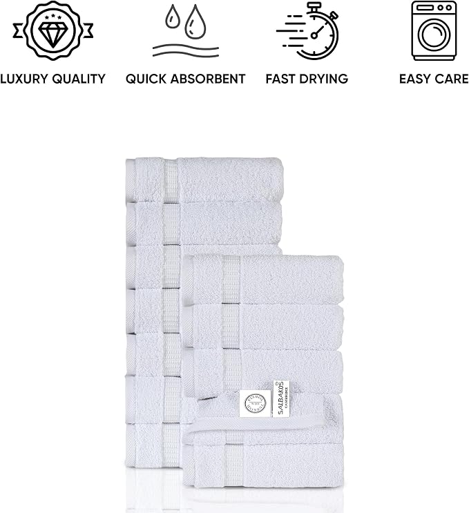 SALBAKOS 100% Turkish Cotton Washcloth Set of 12 13x13 inch | Heirloom Quality - Image 7