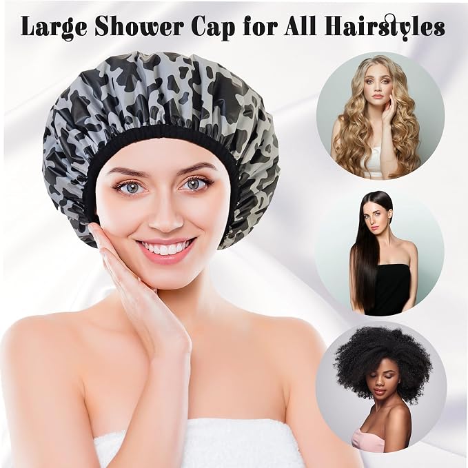 Shower Cap for Women, Shower Caps Reusable Waterproof, Large Plastic Satin - Image 4