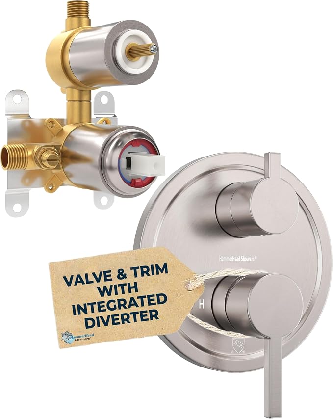 HammerHead Showers Solid Metal Two Handle Shower Valve and Trim Kit Brushed by HammerHeadShowers