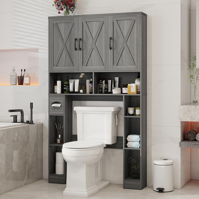 Over The Toilet Storage Cabinet, Farmhouse Toilet Cabinet Rack - Image 6