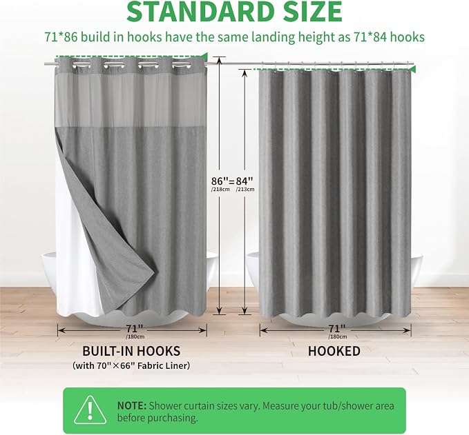 Extra Long No Hooks Needed Linen Textured Shower Curtain - Image 6