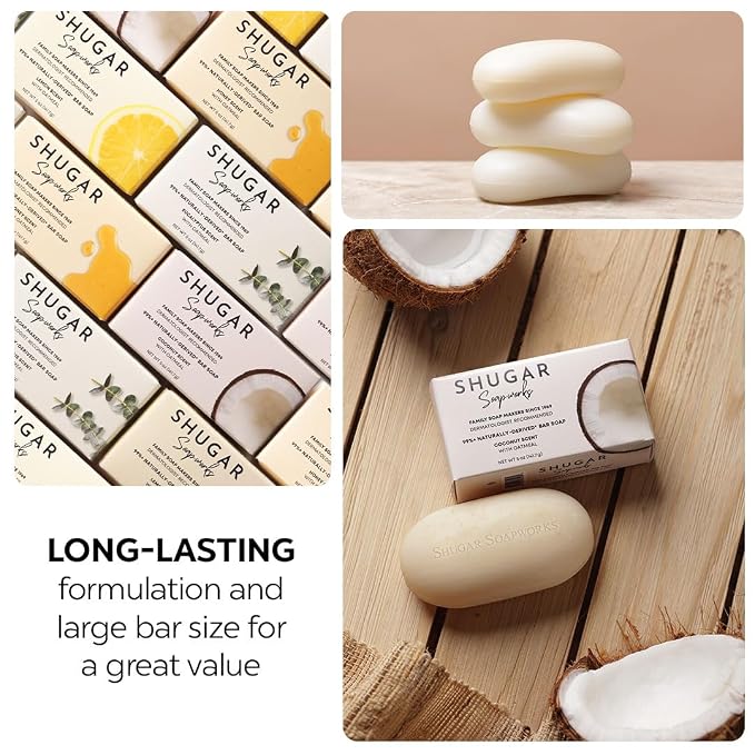 Shugar Soapworks Oatmeal & Coconut 5 oz Beauty Bar Soap 8-Pack | Plant-Based - Image 3