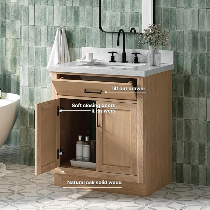 ARIEL Hepburn 31" Inch Oak Single Bathroom Vanity - Image 3