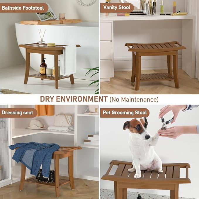 Bamboo Shower Stool Bench Waterproof - Image 6