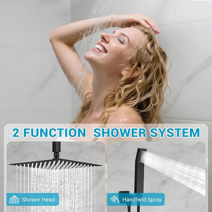 Ceiling Mount Shower Faucet Set Square Showerhead Bathroom Rainfall Shower - Image 2