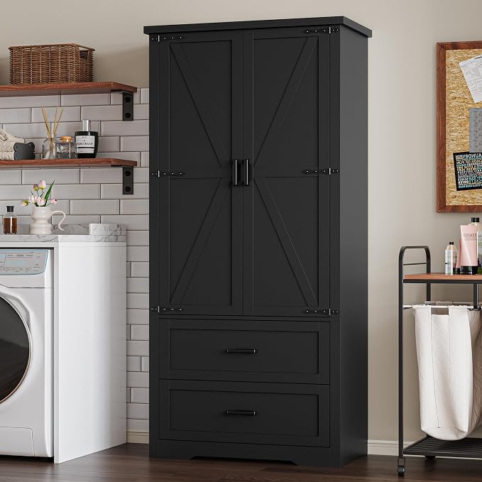 Pantry Organizers and Storage Cabinet, 71” Barn Door White Kitchen Cabinet - Image 7