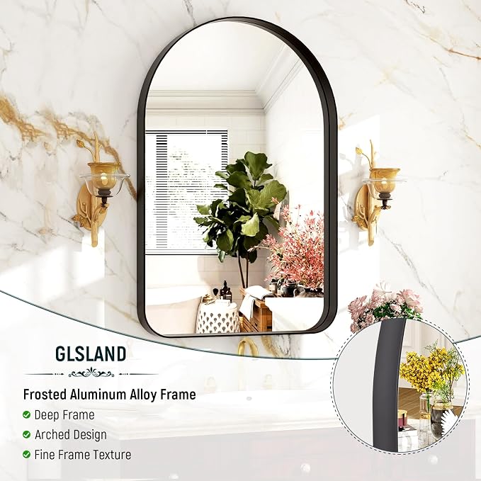 GLSLAND 24”x36“ Black Arched Bathroom Mirror - Image 4