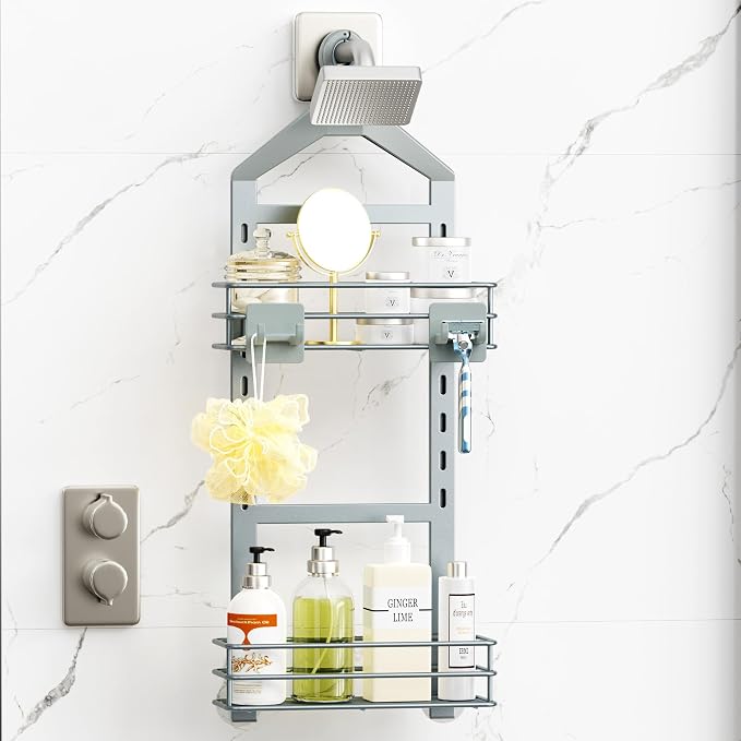 Orimade Adjustable Anti-Slip Shower Caddy Over Shower Head, Rustproof Bathroom - Image 2