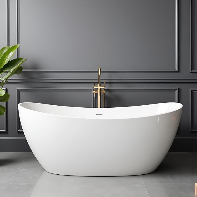 65" Acrylic Freestanding Bathtubs, Stand Alone Tub, Soaking Tubs by MEDUNJESS
