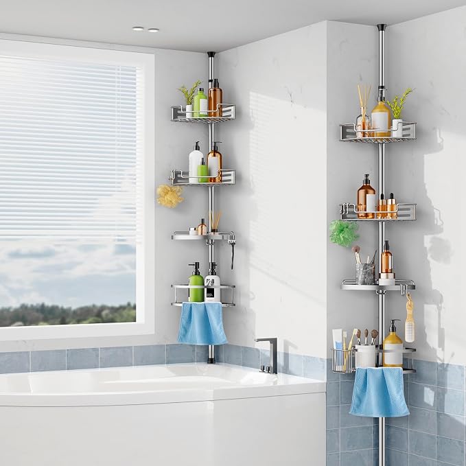 HAMITOR Corner Shower Caddy Tension Pole: Quick Installation 4-Tier Rustproof - Image 7