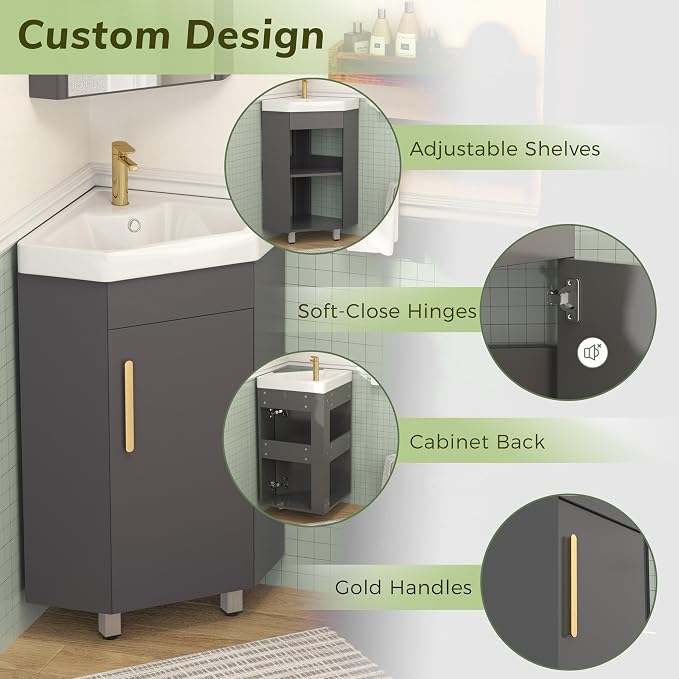 24" Corner Bathroom Vanity Sink Combo - Image 4