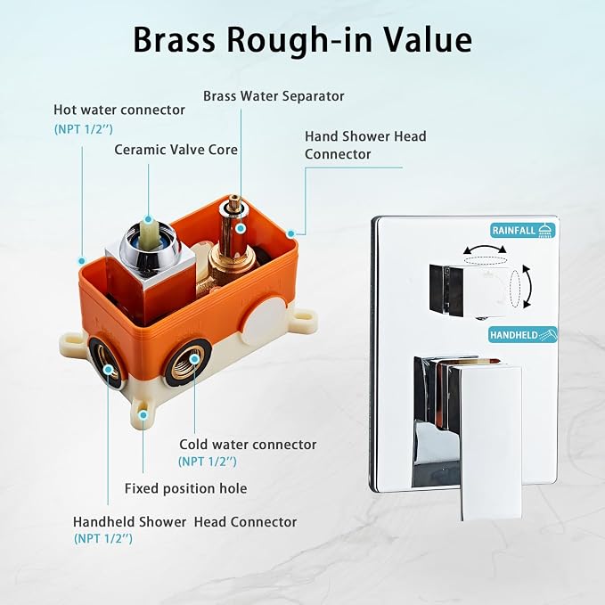 8 Inch Ceiling Mount Shower Faucet Set, Polish Chrome Rainfall Shower System - Image 4