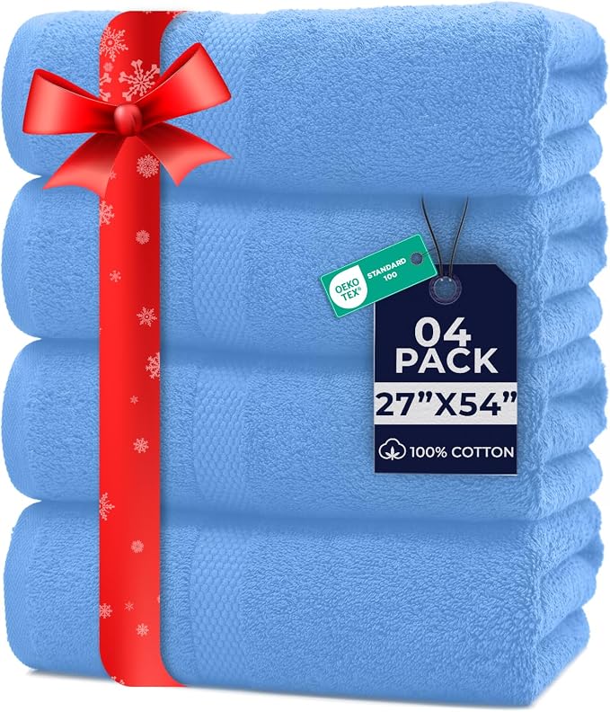 DAN RIVER Bath Towels Set of 4, 27 x 54 Inches, 100% Cotton, Larger & Lighter by DanRiver
