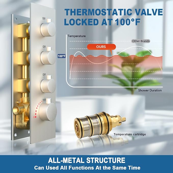 Enga Thermostatic Dual Head Shower System, Brushed Nickel - Image 5