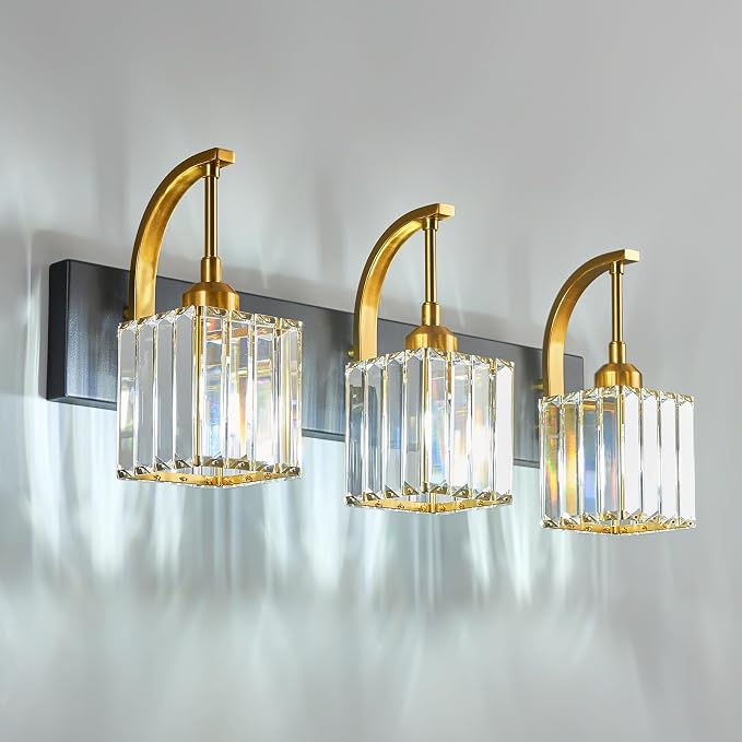 Crystal Vanity Lights 3-Light Black Gold Bathroom Vanity Lights Modern Crystal by FDPBY