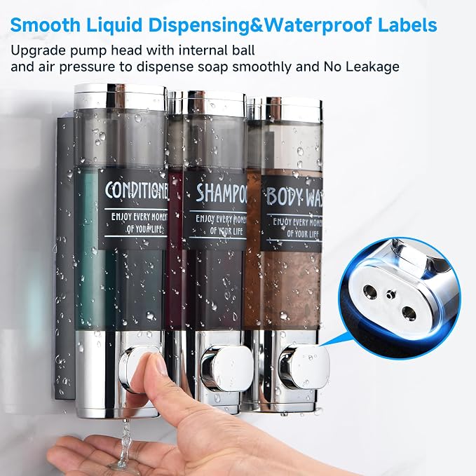 Shampoo and Conditioner Dispenser, GlintGath Shower Dispenser 3 Chamber No - Image 6