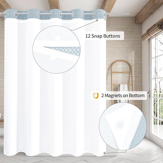 MitoVilla No Hooks Needed Extra Long Shower Curtain Liner Set - Image 2