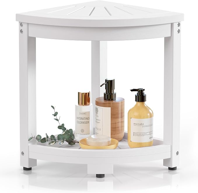 Waterproof Corner Shower Stool for Inside Shower, Poly Lumber Shower Bench Seat by BEKVEMLIVING