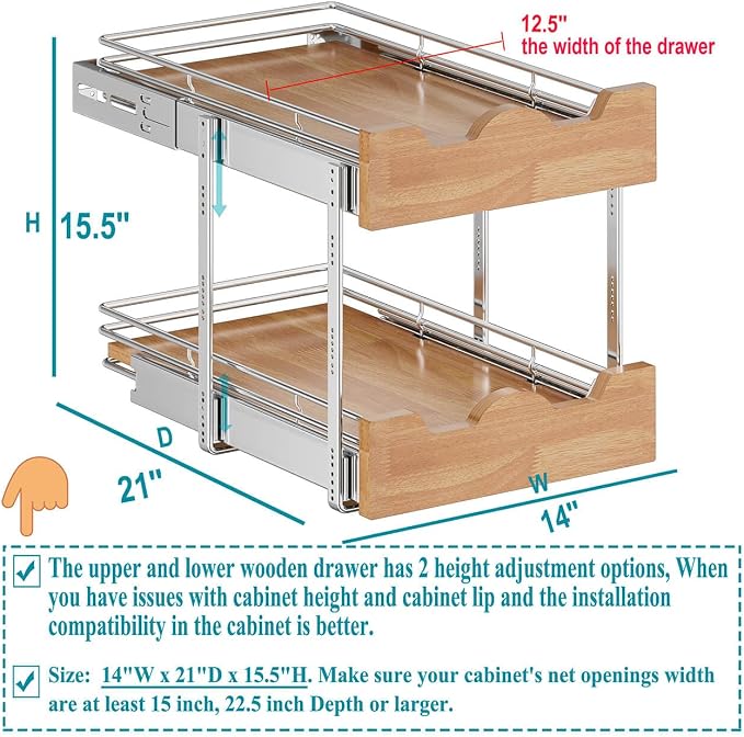 OCG Pull Out Cabinet Organizer 14" W x 21" D, 2 Tier Slide Out Shelf, - Image 3