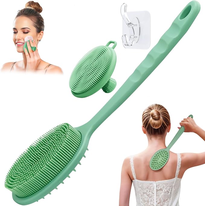 Silicone Face & Back Scrubber Set, Manual Face & Body Scrubber Exfoliator by GEENOA