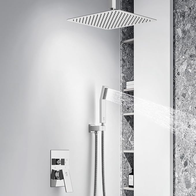 SR SUN RISE 12 Inch Ceiling Mounted Shower System Rain Mixer Combo Set Rainfall - Image 4