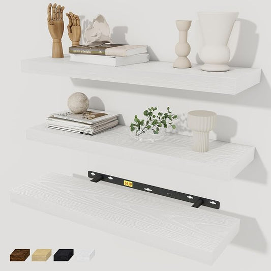 Fun Memories White Floating Shelves Wall Shelf 24 Inch Long, Rustic Bathroom by FunMemories