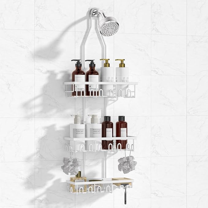 Shower Caddy, Rustproof Shower Shelves Over Shower Head, Extended Length shower by AMAWARMHOMELIFE