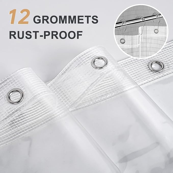 AmazerBath Heavy Duty Shower Curtain Liner 12 Gauge, 72 x 96 Inches Clear - Image 3