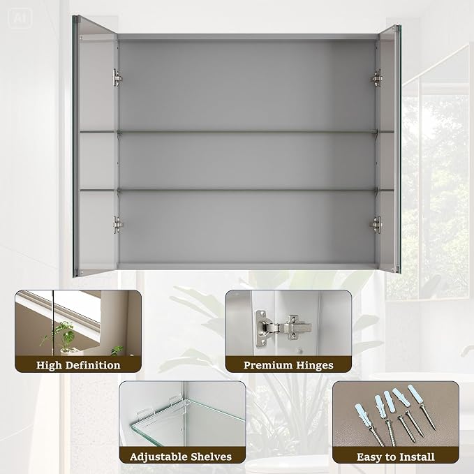 Bathroom Medicine Cabinet with Mirror, 36 Inch x 26 Inch Bathroom Mirror - Image 6