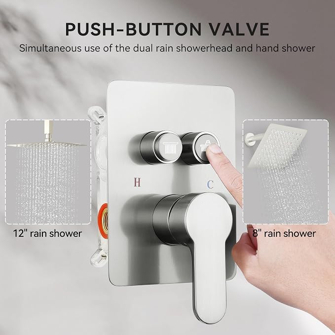 Shower Faucets Sets Shower System Brushed Nickel, STARBATH 12" Ceiling Mount - Image 7