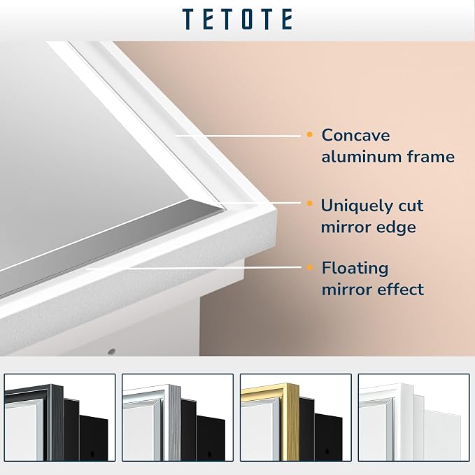 TETOTE Medicine Cabinet Mirror White Framed 21 x 27 Inch Aluminum Framed - Image 4