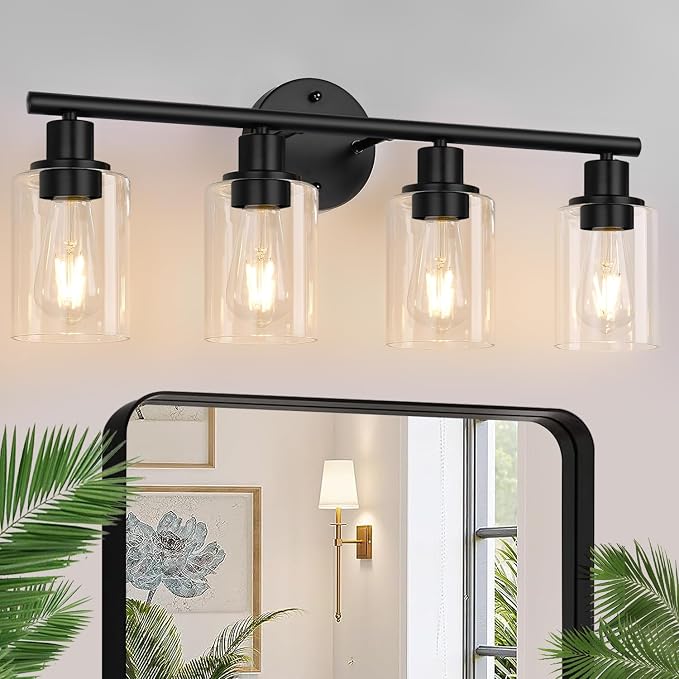 4-Light Bathroom Light Fixtures, Matte Black Modern Vanity Lights Over Mirror by Zarbitta