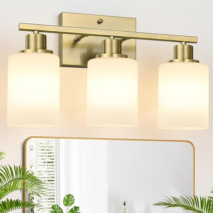 3-Light Bathroom Light Fixtures, Aged Brass Vanity Light by Bathroomlightfixtures