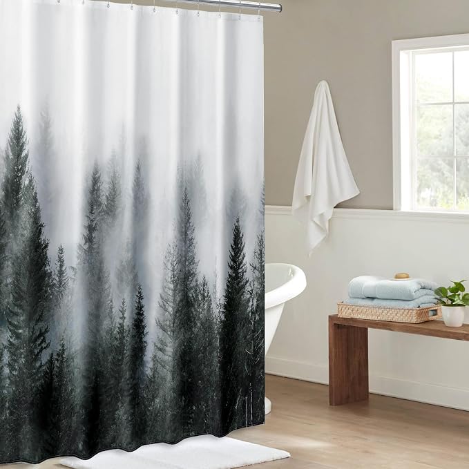ORTIGIA 78 Inch Dark Green Misty Forest Shower Curtain - Image 8