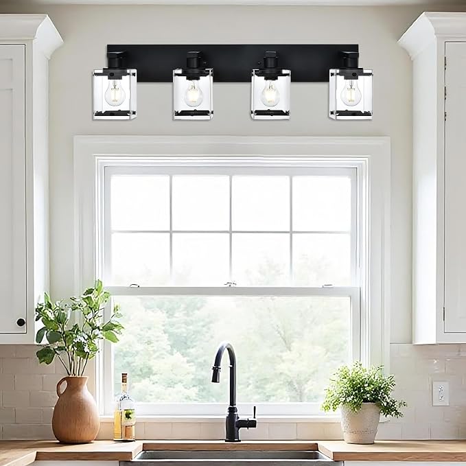 4-Light Bathroom Vanity Light Fixture, Modern Black Wall Lighting Over Mirror - Image 3