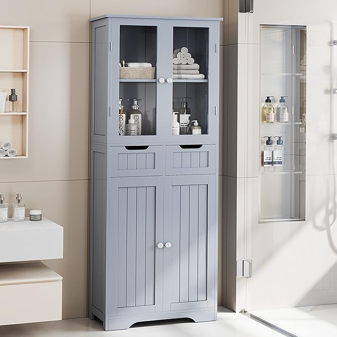 TOLEAD 67" Tall White Bathroom Cabinet Storage Cabinet, Freestanding Storage by TOLEAD