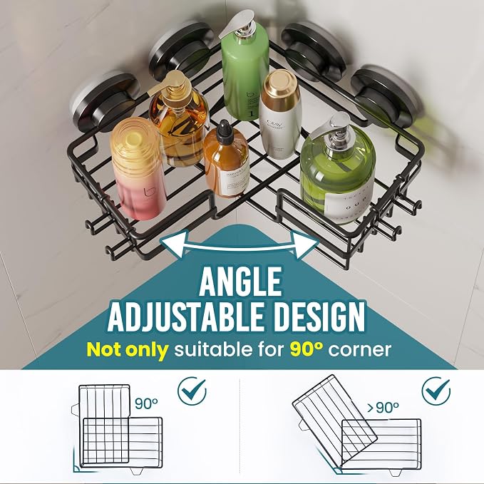 TAILI 2 Pack Corner-adaptive Suction Cup Shower Caddy, Stainless Steel - Image 3
