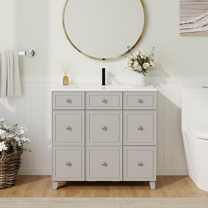 YOURLITE 36" Bathroom Vanity, Painted Surface Solid Wood Frame Bathroom Vanities - Image 3
