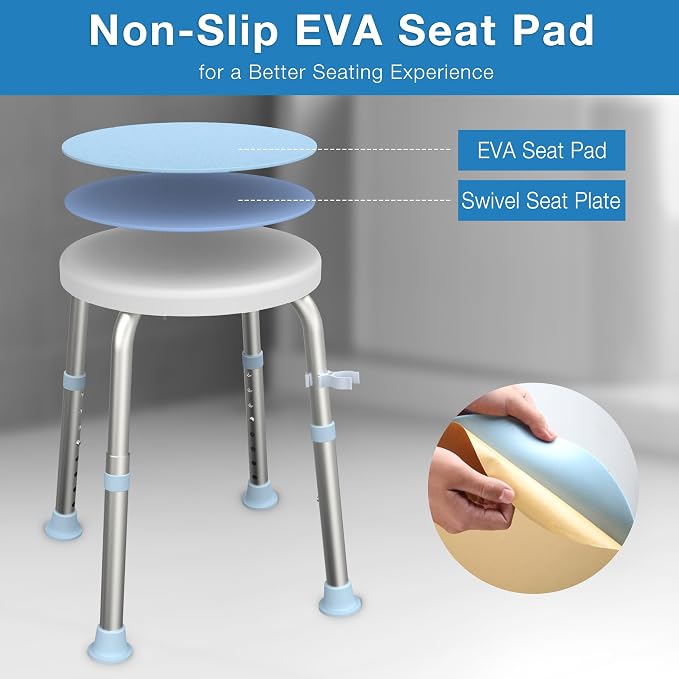 Swivel Shower Stool for Inside Shower, 360° Rotating Bath Stool - Image 3