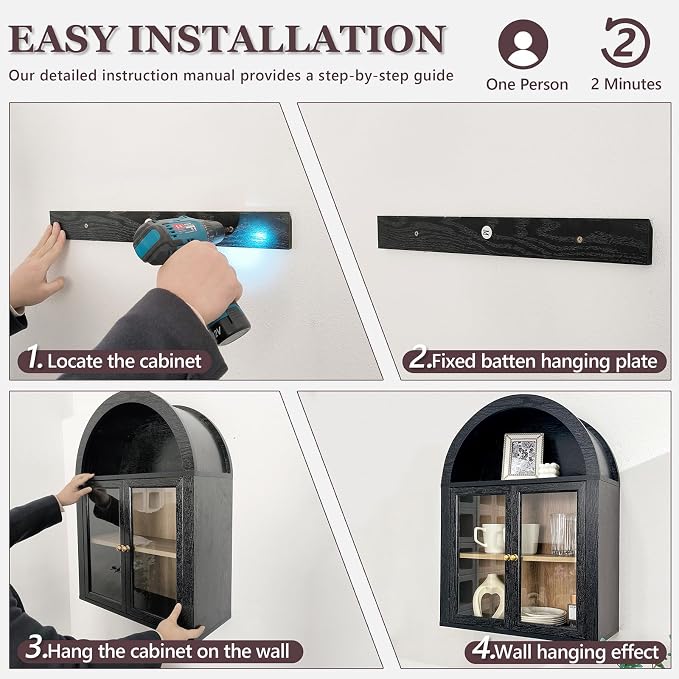 Arched Medicine Cabinets with Tempered Glass Doors, Wall Mounted Display - Image 3
