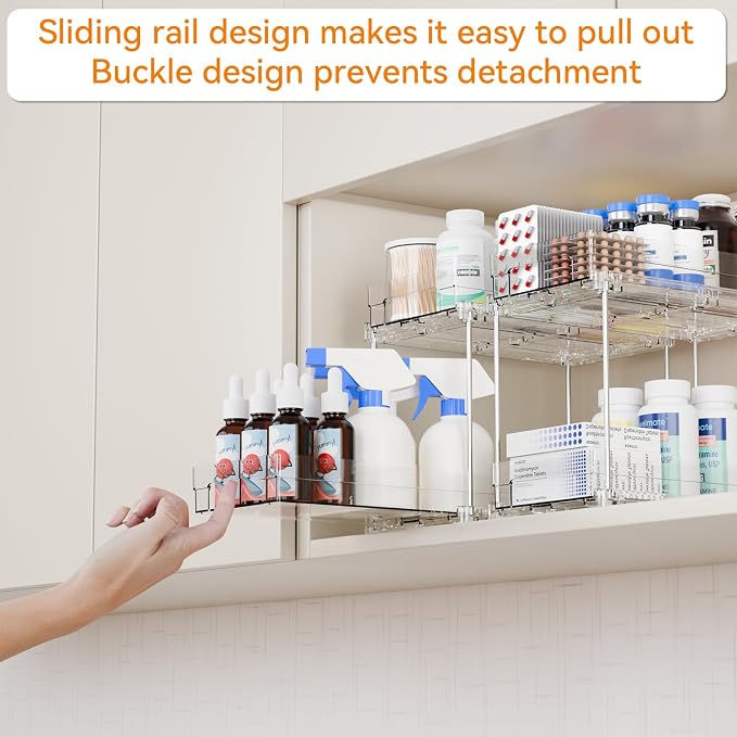 Yieach 2 Tier Pull Out Cabinet Organizer and Medicine Cabinet Storage - Image 5