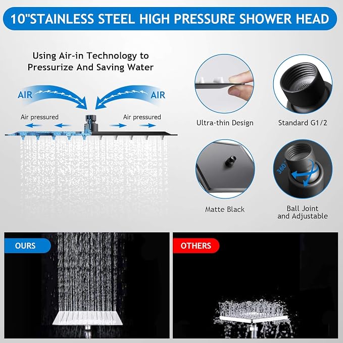 Shower Head Combo, 10 Inch High Pressure Rain Shower Head - Image 4