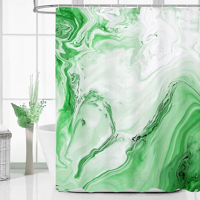 MitoVilla Emerald Green Marble Shower Curtain, Modern Ombre Fabric Cloth Shower by MitoVilla