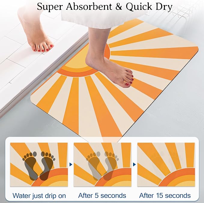 Retro Sun Bath Mat for Bathroom, Washable Cover Floor Rug Carpets Floor Mat - Image 3